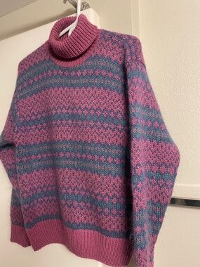 Sportables Vtg Sweater Wool Blend Fair Isle Women Medium Purple Pink Excellent